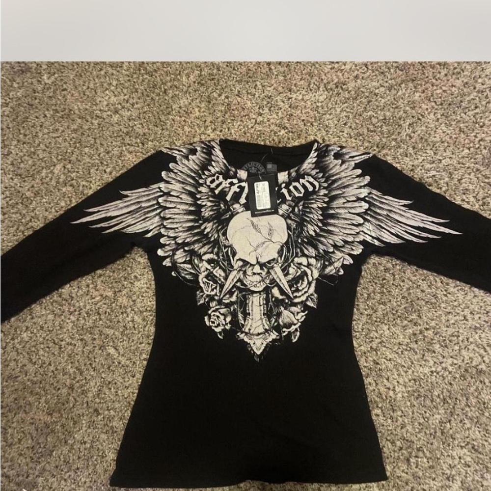 Affliction Black long sleeve Graphic Top